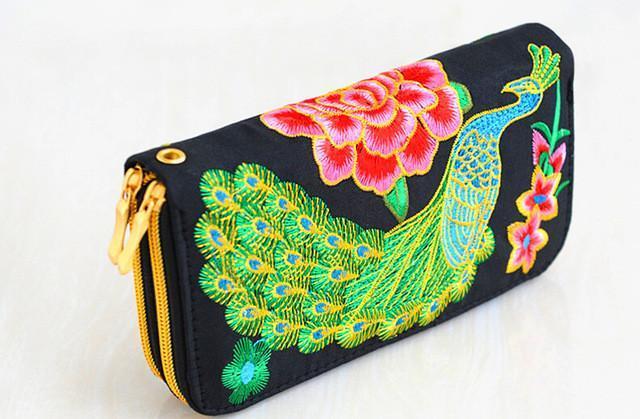 Embroidered Peacock Women's Wallet