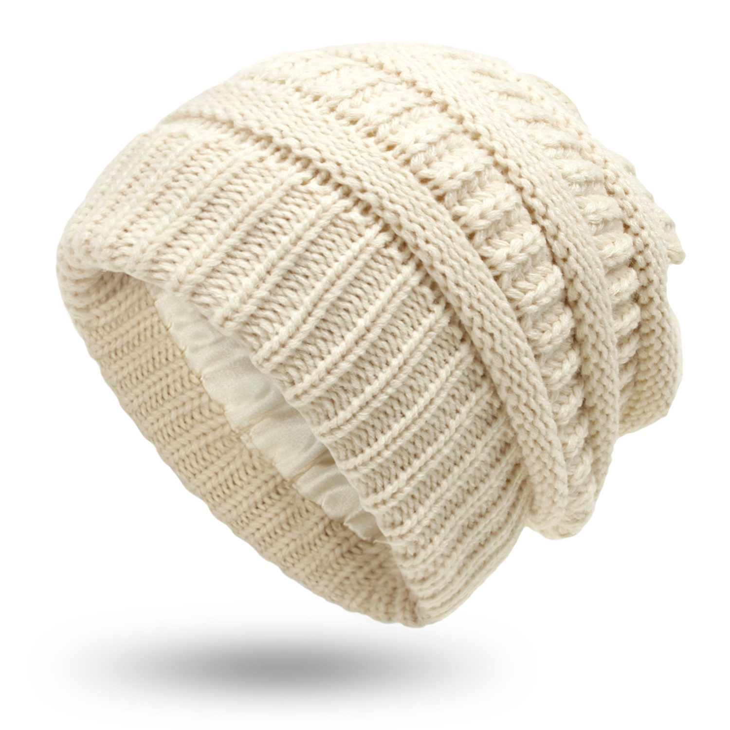 Women's Warm Woolen Knit Satin Hats